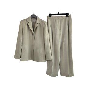 VTG Womens Le Suit Petite Pant Suite Green Lined Wide plate pants Pockets 7604